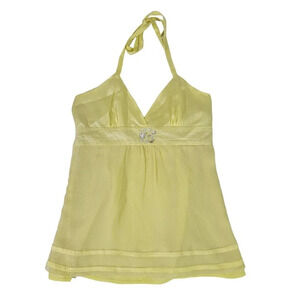 Intuitions Anthropologie Yellow Jewel Embellished Silk Tank Top Size Medium